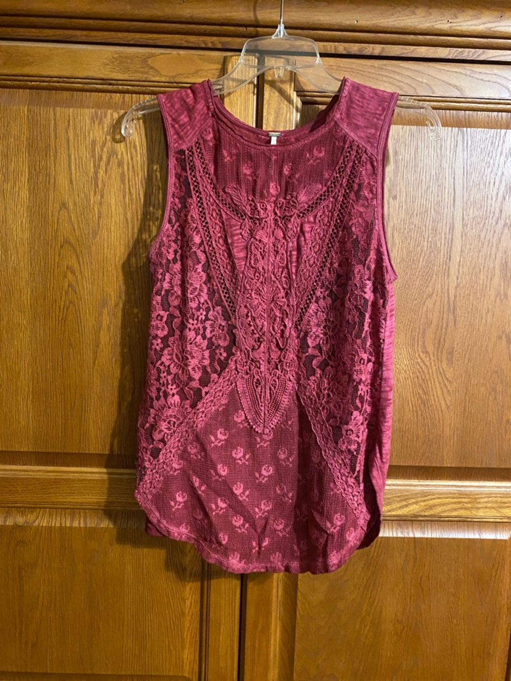 Free People Lace-Front Sleeveless Tank in Wine